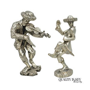 Vintage The Fiddler & Dancing Rabbi 925 Sterling Silver Over Copper Figures