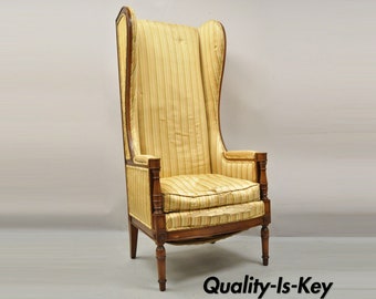 Vintage High Back French Hollywood Regency Stately Throne Lounge Arm Chair