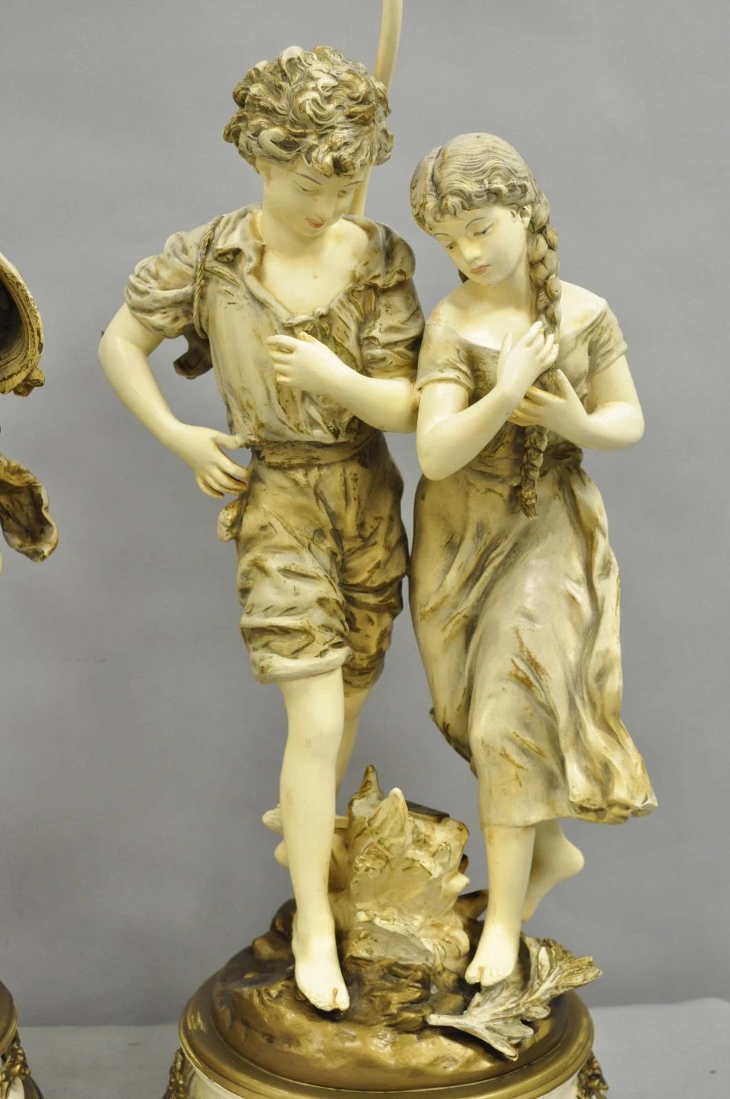 Antique L&F Moreau French Renaissance Large Figural Boy and Girl