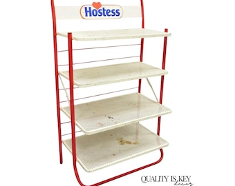 Vintage Hostess Red Metal Perforated 4 Shelf Folding Display Shelf