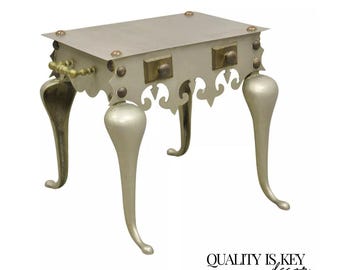 Antique Victorian Brass and Steel Metal Footman Fireplace Trivet Low Side Table