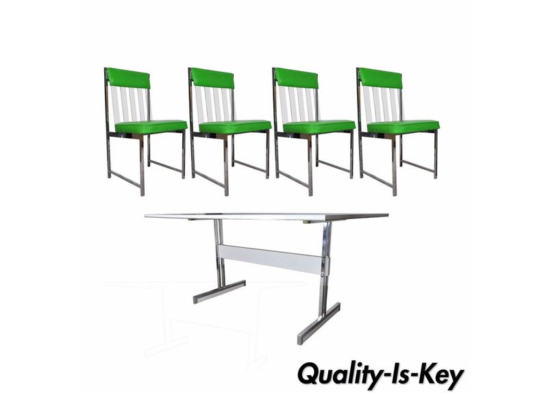 Vintage Mid Century Modern Chrome Lucite Daystrom Dining Set 4 Side Chairs Table Retro Atomic Style