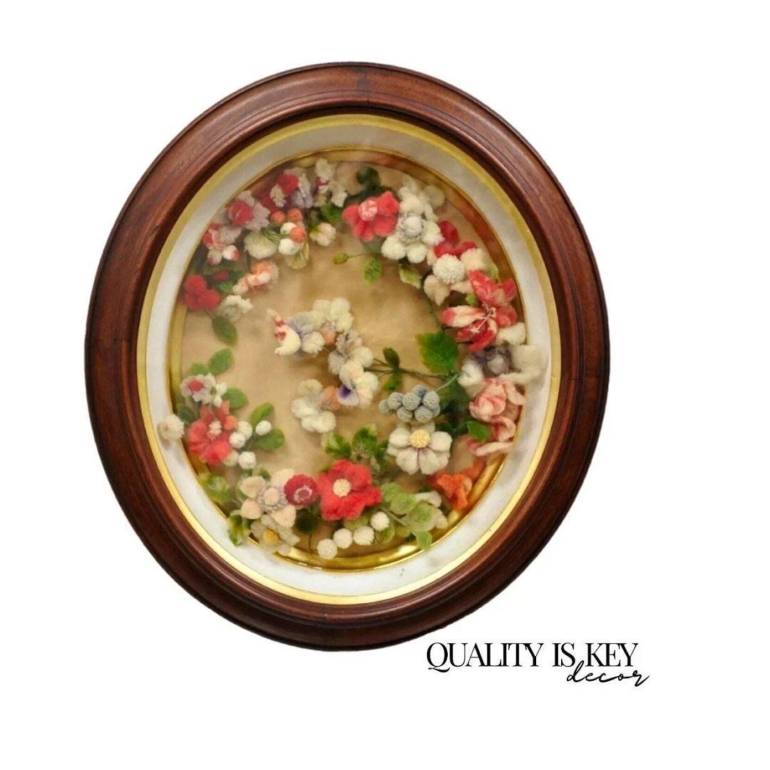 Victorian Oval Mahogany Shadow Box Frame Felt Cotton Flower Mourning ...