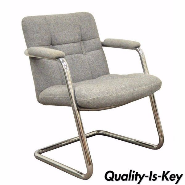 Vintage Chromcraft Mid Century Modern Tubular Chrome Cantilever Lounge Arm Chair