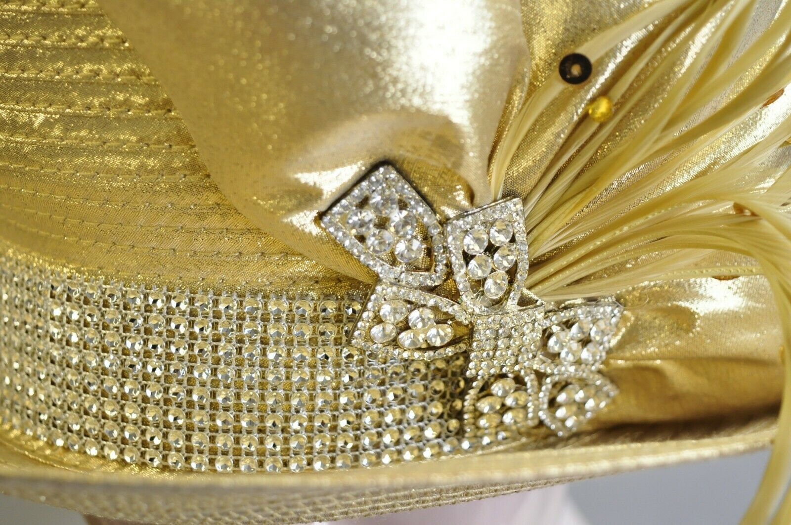 Vintage Whittall & Shon Metallic Gold Rhinestones 3 Tier Church Derby Crown Hat Vintage Whittall & Shon Metallic Gold Rhinestones 3 Tier  main image 2