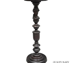 Antique French Renaissance Maiden Bust Column Mahogany Pedestal Plant Stand
