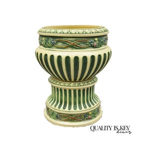 Antique Roseville Corinthian Pattern Jardiniere Planter Pot & Rare Low Pedestal