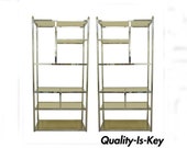 Pair Hollywood Regency Directoire Chrome Glass Etageres Bookcase Display Shelf