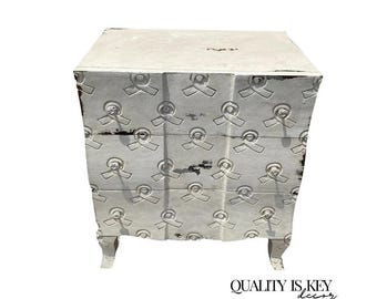 Breast Cancer Awareness Ribbon 3 Drawer White Carved Wood Chest Nightstand