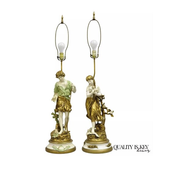 Vintage French Renaissance Moreau Metal Boy and Girl Figural Table