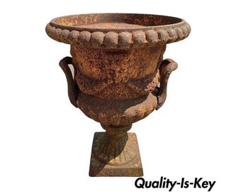 Cast Iron French Classical Style Urn Form 17" Outdoor Garden Planter with Faces