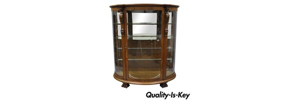 Antique Cowperthwait Tiger Oak Triple Bow Front Glass China Etsy
