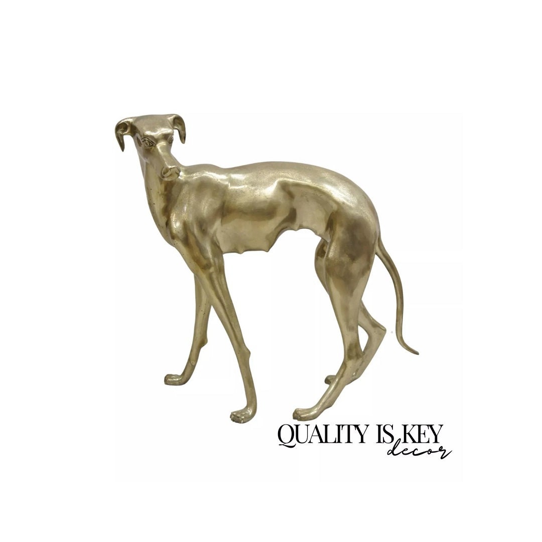 Vintage Hollywood Regency Life Size Brass Greyhound Whippet