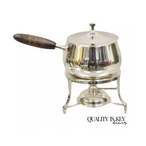 Vintage Mid Century Modern Silver Plated Steel Fondue Pot Warmer Set