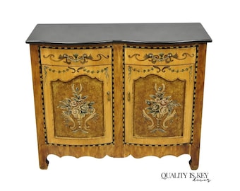 Contemporary French Country Style Marble Top Painted Server Console Cabinet