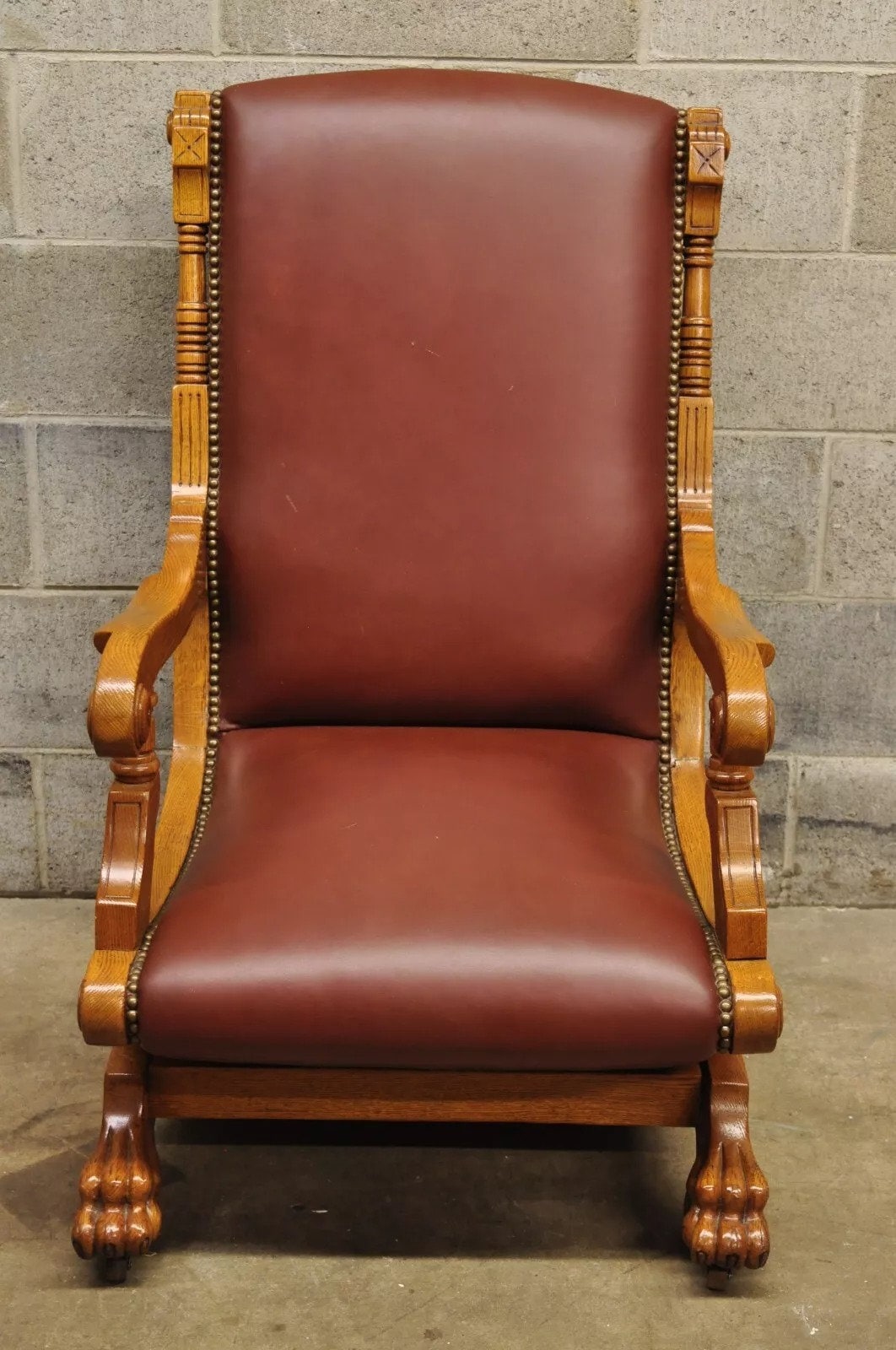 Antique Eastlake Victorian Oak Wood Paw Foot Platform Rocker