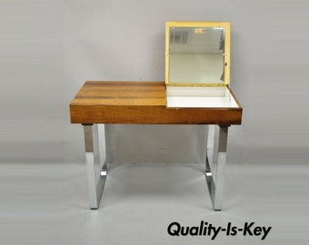 Echtes Kristall Spiegelglas Rosewood Mid Century Danish Mod Chrome Vanity Table