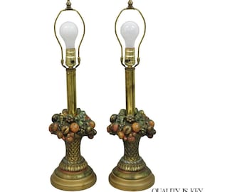 Lámparas de mesa pequeñas con ramo de flores y frutas de estilo victoriano Armor Bronze Co. (un par)