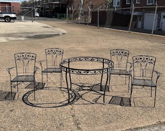 Salterini Style Wrought Iron Garden Patio Dining Set by Florentine Craft Studio