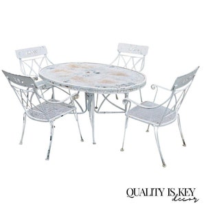 Vintage Wrought Iron Salterini Style Garden Patio Dining Set - 5 Pc Set