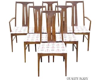 Vintage Mid Century Modern Sculpted Walnut Dining Room Chairs - Set of 6