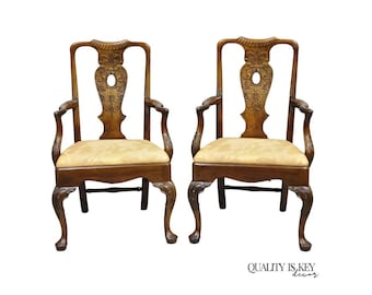 Henredon Aston Court Chinoiserie Georgian Mahogany Dining Arm Chairs - a Pair