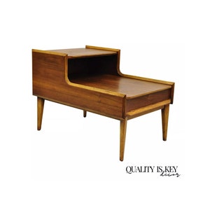 Lane Altavista Mid Century Modern Walnut 2 Tier Step Up End Table Side Table