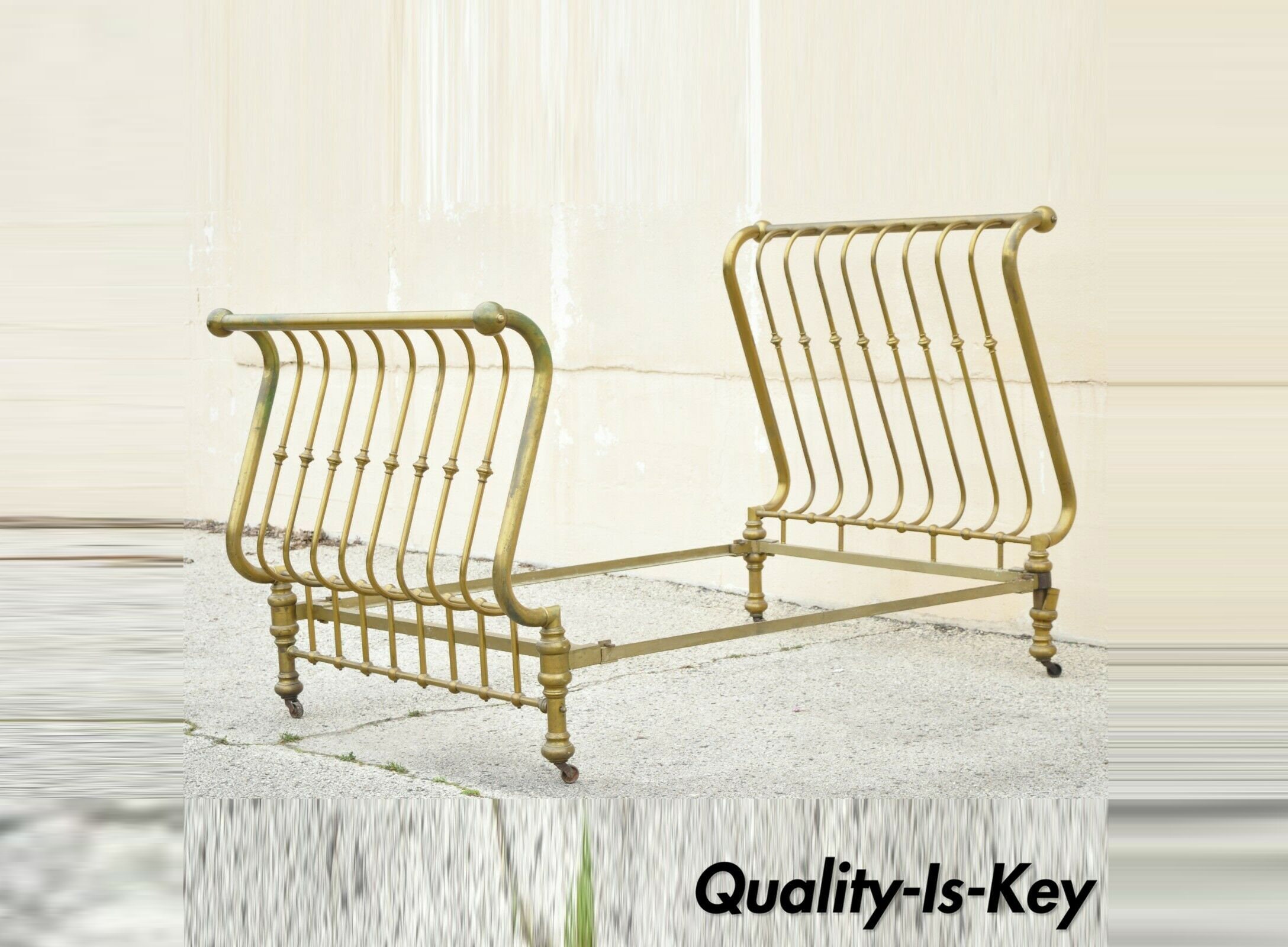 Antique Victorian Full Size Gold Brass Sleigh Bed w Cast Iron Etsy