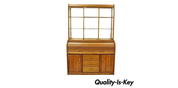 Vargas Furniture Oak Wood Roll Top Desk Secretary Hutch Etsy