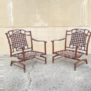 Cast Aluminum Basket Weave Lattice Patio Outdoor Rocking Lounge Chairs - a Pair