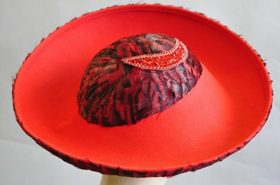 Vintage Jack McConnell Red Feather Rhinestone Wid… - image 4