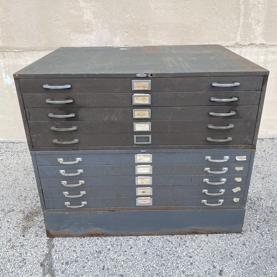 Vintage Cole Steel Metal Industrial Stacking Flat File Map Cabinet