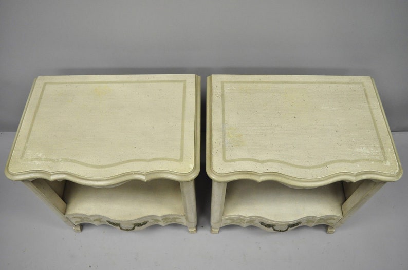 Pair John Widdicomb Country French Provincial Cream Paint Nightstands Bed Table