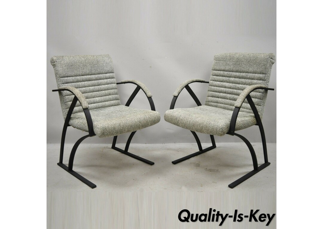 Mid Century Calstyle Furniture Art Deco Metal Frame Lounge Arm Chairs
