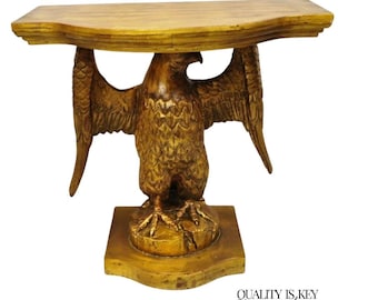 Vintage Neoclassical Style Gold Carved Wood American Eagle Console Hall Table