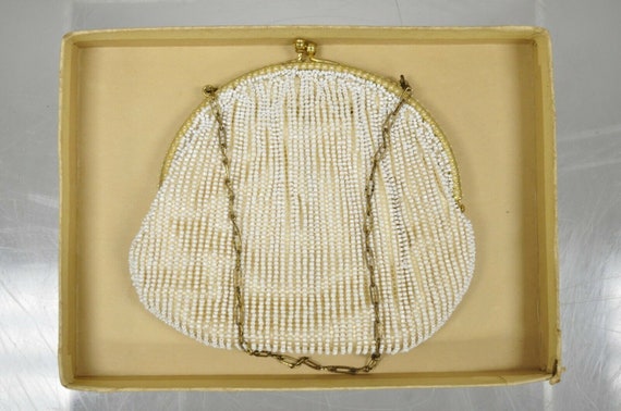 2 Vintage White Beaded Purse Clutch Coin Purse Po… - image 2