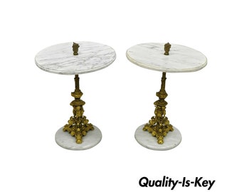 Pair of Antique Small Bronze and Marble Figural Italian Renaissance Side Tables