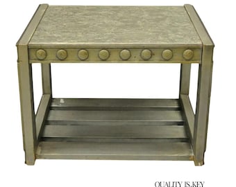 Vintage Mid Century Modern James Mont Style Silver Brutalist Side End Table