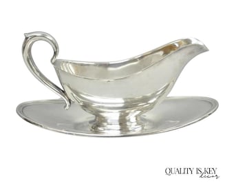 Vintage Gorham Y430 Victorian Silver Plated Gravy Sauce Boat w / Dish
