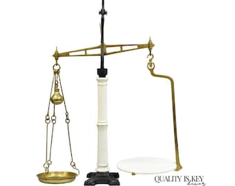 Antique W.And T. Avery English Victorian Brass & Porcelain Balance Beam Scale