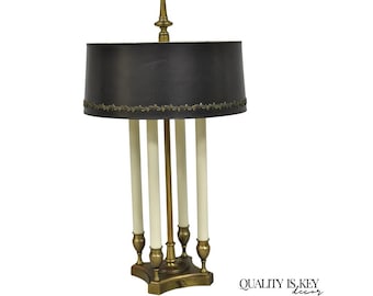 Vintage French Empire Style Brass Candlestick Bouillotte Desk Table Lamp