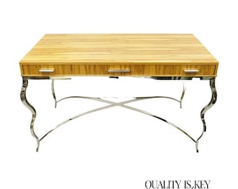 Century Furniture Modern Chrome and Zebra Wood Metal Base Desk Table 849-761