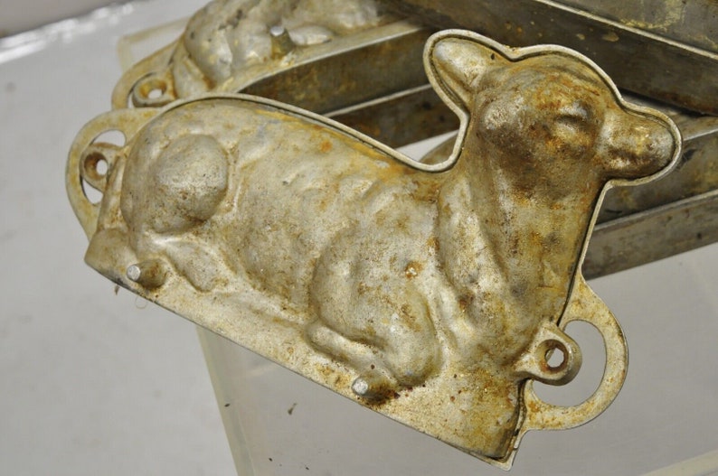 Antique Wagner Cast Aluminum Figural Lamb Metal Chocolate Cake Pan Mold image 2