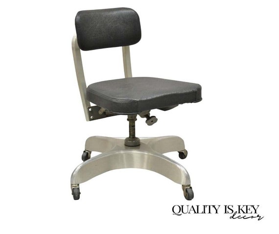 Vintage Emeco Corp Art Deco Brushed Aluminum Black Swivel Office