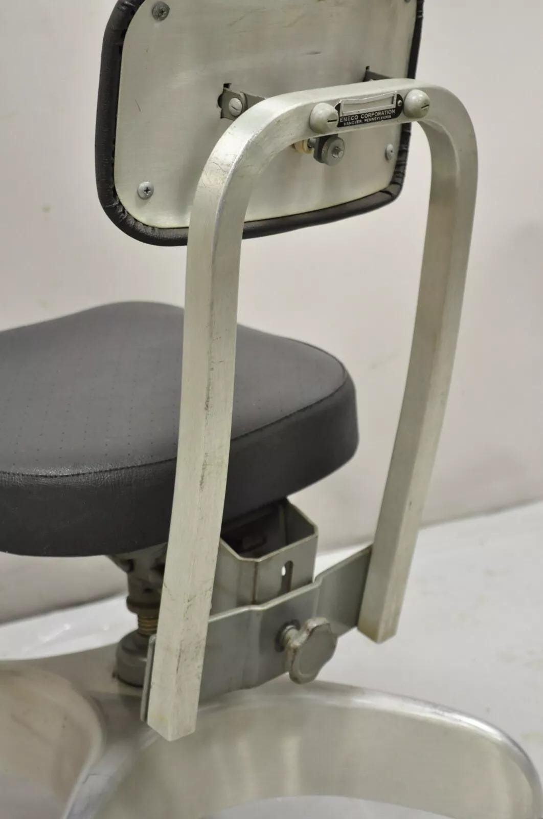 Vintage Emeco Corp Art Deco Brushed Aluminum Black Swivel Office