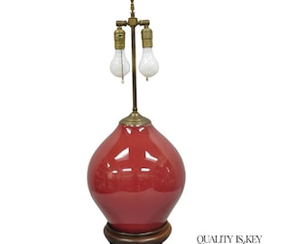 Antique Chinese Oxblood Red Glazed Porcelain Bulbous Jardinierie Table Lamp