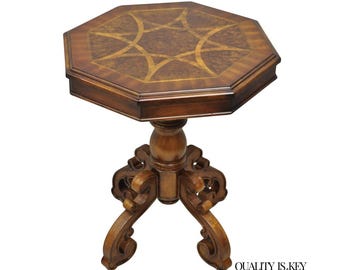 Contemporary Italian Mediterranean Style Marquetry Inlay Pedestal Side Table