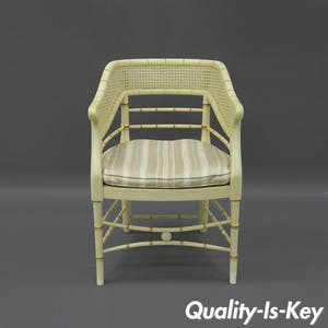 Faux Bamboo Cane Arm Chair Wood Hollywood Regency Chinese Chippendale Vintage Rattan