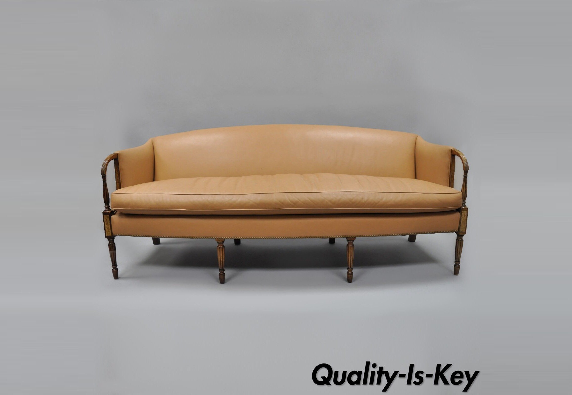 Sheraton Federal Style Caramel Tan Leather Sofa Couch By Southwood 81 Long