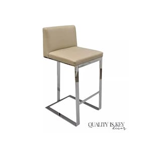 Savor Royce Metal Chrome Bar Stool Caress Taupe Leather Century Furniture F